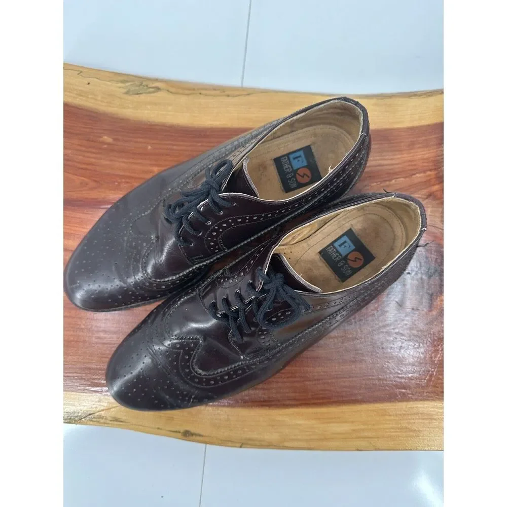Father & Son Men's Dress Shoes Size 10D Burgundy‎ made In Czechoslovakia Oxfords